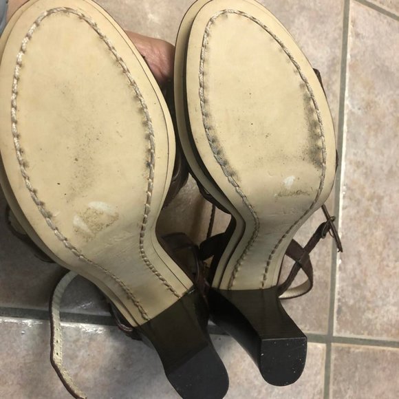 Zara Brown Leather Stacked heeled Sandals - Picture 4 of 4